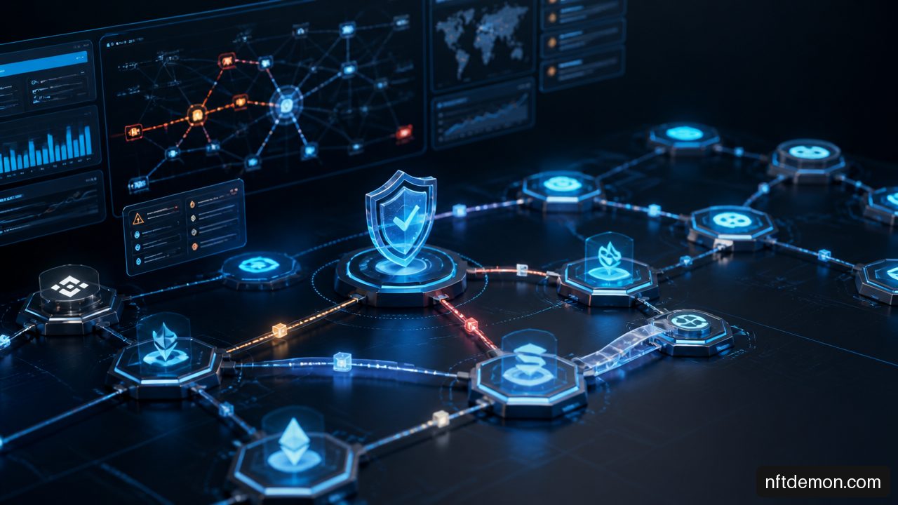 AI compliance system analyzing cross-chain decentralized exchange transactions for AML risk.
