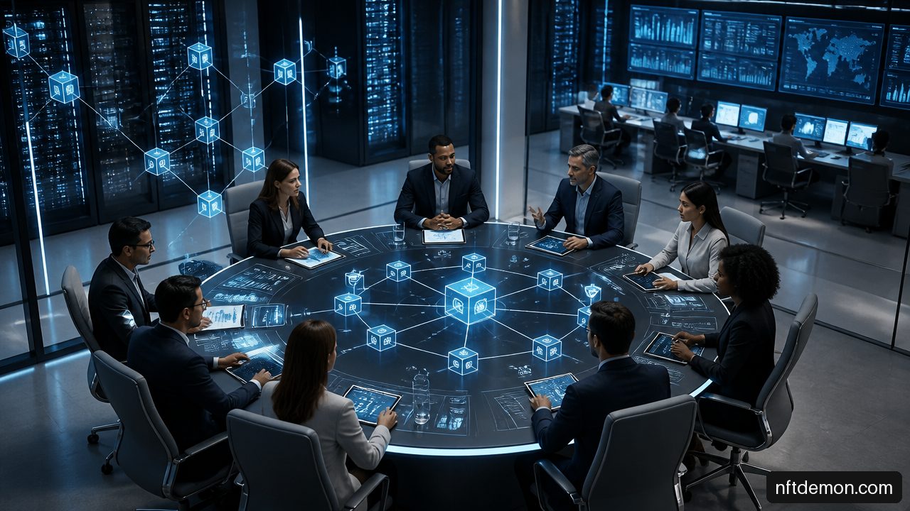 Enterprise consortium members and technology operators overseeing a blockchain governance network.