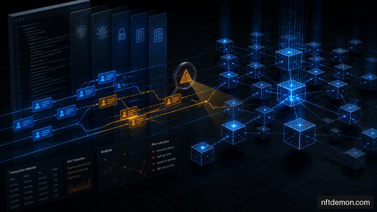 Automated smart contract security system detecting suspicious blockchain transaction ordering.