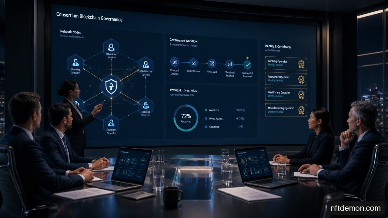 Enterprise consortium governance workflow for blockchain permissions and upgrade approvals